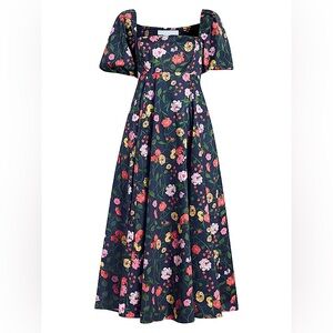 Hill House Maltilda Pink and Blue Puff Sleeve Midi Sundress